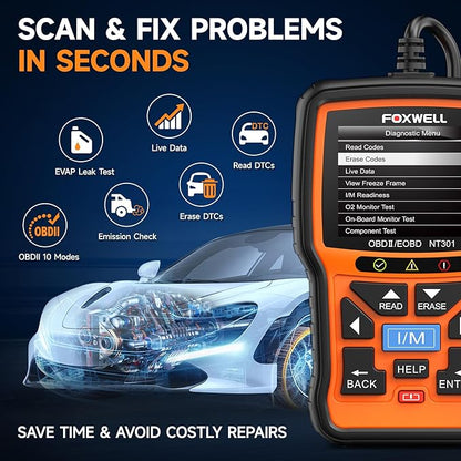 FOXWELL NT301 OBD2 Scanner Live Data Professional Mechanic OBDII Diagnostic Code Reader Tool for Check Engine Light