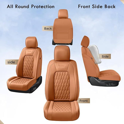 Coverado Premium Leather Front Seat Covers Waterproof Heavy-Duty Protectors Custom Fit for Ford F150 (2015-2026) F250/F350/F450 (2017-2026)-Orange, Stain-Resistant