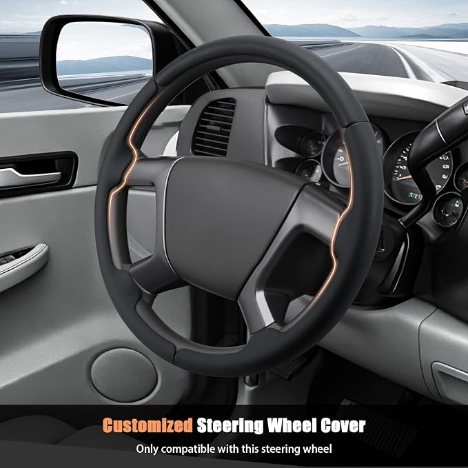 Aimato Customized Steering Wheel Cover for Chevy Silverado 1500 2007-2013/GMC Sierra 2007-2013/2500 3500 Suburban Tahoe Yukon 2007-2014/Traverse 2009-2017/GMC Sierra 2500 3500 2008-2014