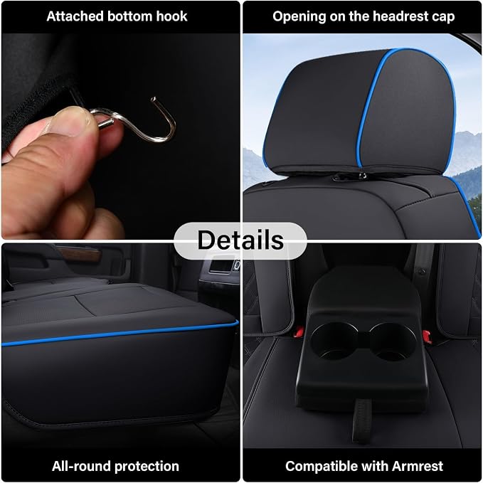 Coverado Chevy Silverado Seat Covers, Faux Leather Seat Covers Fit for Chevy Silverado GMC Sierra 2007-2026 1500, 2015-2026 2500HD 3500HD Crew Double Extended Cab (Front,Blueline)