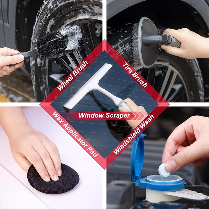 42Pcs Car Wash Cleaning Kit with Foam Gun Sprayer Detailing Brushes Car Vacuum Windshield Cleaning Tool Tire Brush Towels Complete Interior Exterior Detailing Set for Car