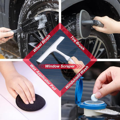 42Pcs Car Wash Cleaning Kit with Foam Gun Sprayer Detailing Brushes Car Vacuum Windshield Cleaning Tool Tire Brush Towels Complete Interior Exterior Detailing Set for Car