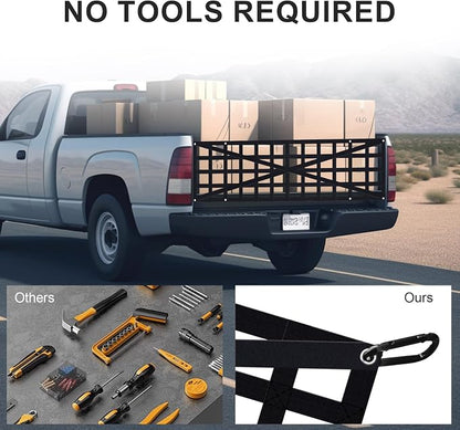 Tailgate Net - for Full Size Truck Cargo Net Compatible with Ford, Chevy, Dodge,Ram etc - Tail Gate Extender Nets for Pickup Truck Bed Accessories (59"x18")