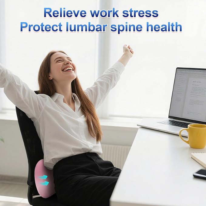 Lumbar Support Pillow, Ergonomic Back Cushion for Office Chair with Adjustable Straps & Detachable Breathable Cover,Memory Foam Car Lumbar Pillow, Back Support Pillow for Car, Office,Bed Rest(Pink)