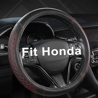 West Llama Customized Auto Car Steering Wheel Cover for Honda Accord CR-V HR-V Pilot Civic(Diamond Quilted -Black+Red-Standard Size)