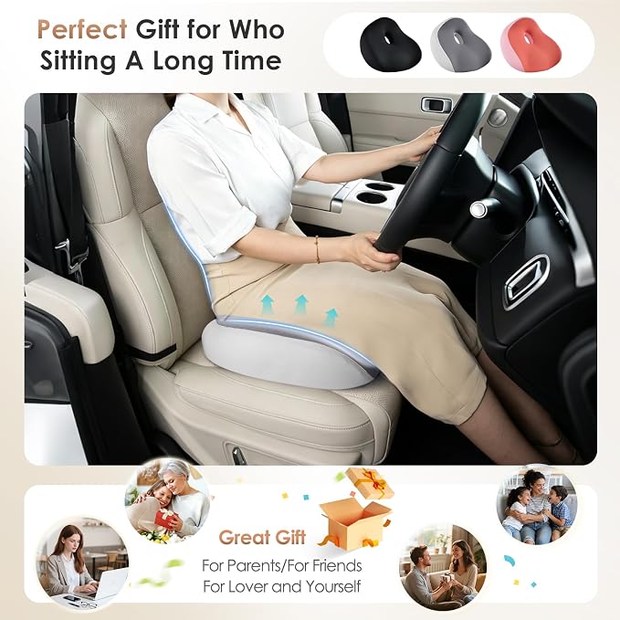 FLORICH Upgrade Large Car Seat Cushion for Long Sitting, Ergonomic Memory Foam Driving Seat Cushion for Back & Sciatica Pain Relief, Non-Slip Washable Seat Cushion for Car, Driver, Office-Gray
