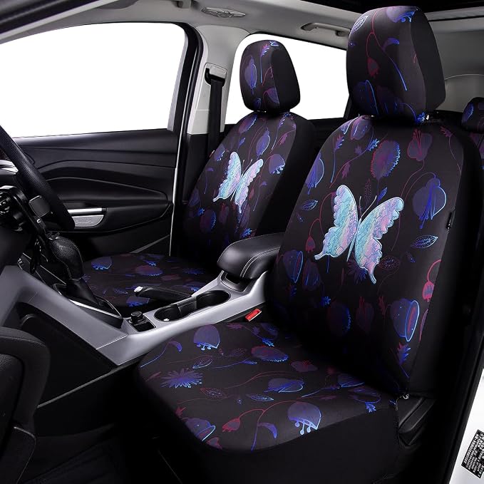 Flying Banner Butterfly car seat Covers ful Set Fashion Universal Lady Woman Female Rear Bench Split Colorized (Muti-Color, Full Set - Printing & Embriodery)
