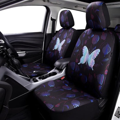 Flying Banner Butterfly car seat Covers ful Set Fashion Universal Lady Woman Female Rear Bench Split Colorized (Muti-Color, Full Set - Printing & Embriodery)