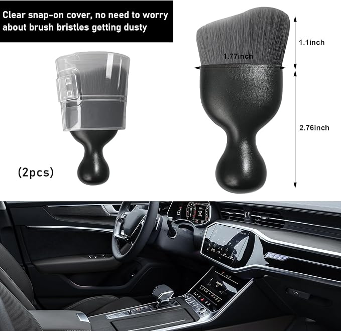 Ziciner 2 PCS Car Detailing Brush, Curved Soft Bristles Auto Removal Dust Collectors, Universal Vehicle Dashboard, Air Conditioner Vents etc Interior Cleaning Tool Accessories (Gray)