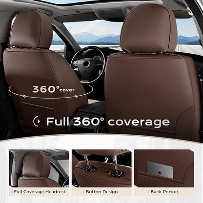 Coverado Seat Covers, Car Seat Covers Front Seats, Faux Leather Automotive Seat Covers Luxury Waterproof Car Seat Cover Protectors Carseat Cover Universal Fit for Most Cars Trucks SUV, Coffee&Beige