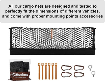 Muslogy Truck Bed Cargo Net Trunk Netting Compatible with Jeep Gladiator 2020-2025 2026 JT Accessories, Pickup Cargo Organizer SUV Sedan Storage Net w/Heavy Duty Carabiners