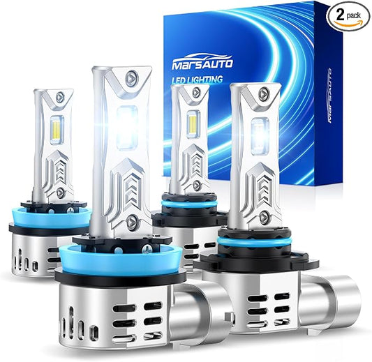Marsauto 9005 H11 Light Bulbs, 120,000LM 1200% Ultra Brightness, 1:1 Halogen Size, 6500K Cool White, 10-Year Long Service Life Fog Light with Cooling Fan, IP68 & Error-Free Installation, Pack of 2