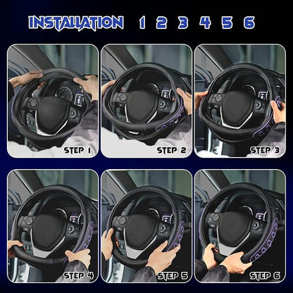 Ventilated Heart-Shaped Steering Wheel Cover with Anti-Slip Leather Grip. Compatible with Ford, Toyota, Honda, Nissan, and Chevrolet Vehicles for 14.5-15.2 inch Round Steering Wheels.
