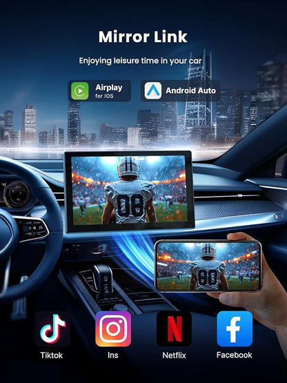 Portable Carplay Screen for Car, 9" Car Stereo Wireless CarPlay & Android Auto Touch Screen,4K Dash Cam/1080P Backup Camera/GPS Navigation/Mirror Link/Bluetooth//FM/Siri