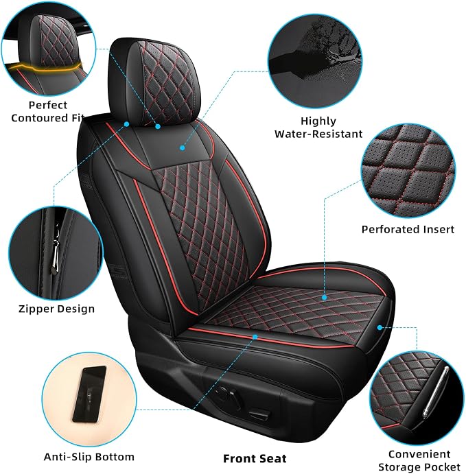 FREESOO Seat Covers for Dodge Ram 2019-2026 Ram 1500 Crew Quad Regular Cab 2011-2026 2500 3500 Mega Cab Bighorn Longhorn Laramie Tradesman, with Flat Bench, Black Red