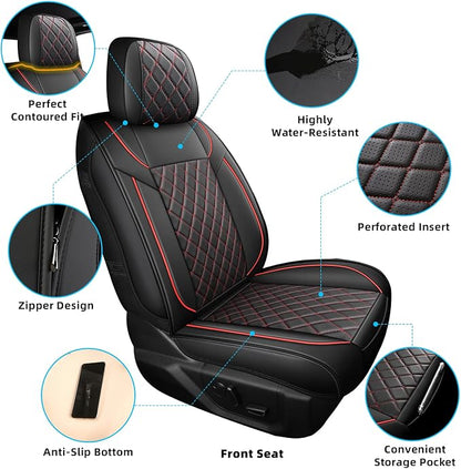 FREESOO Seat Covers for Dodge Ram 2019-2026 Ram 1500 Crew Quad Regular Cab 2011-2026 2500 3500 Mega Cab Bighorn Longhorn Laramie Tradesman, with Flat Bench, Black Red