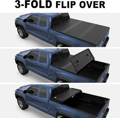 5.5FT Tri-Fold Hard Truck Bed Tonneau Cover Compatible with 2022-25 Tundra | Toyota Tundra Fleetside Fiberglass Truck Bed Tonneau Cover Combination of Fiberglass and PP Honeycomb Design (66in)