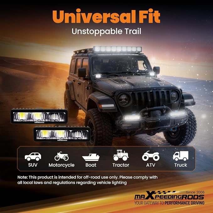 maXpeedingrods 6.7 Inch LED Light Bar, 60W Offroad Lights 6000LM Spot Beam, IP67 Waterproof LED Light Pods with Wiring Harness for Jeep Ford Toyota Trucks SUV ATV UTV Boat Motorcycles Pickup, 2 Pcs