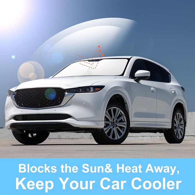 TINGLU Sun Shade for Mazda CX5 CX-5 2017-2025 2026 Accessories Windshield Sun Shade Window Shade UV Rays Protection Sun Visor Cover with Steering Wheel Sunshade Storage Bag