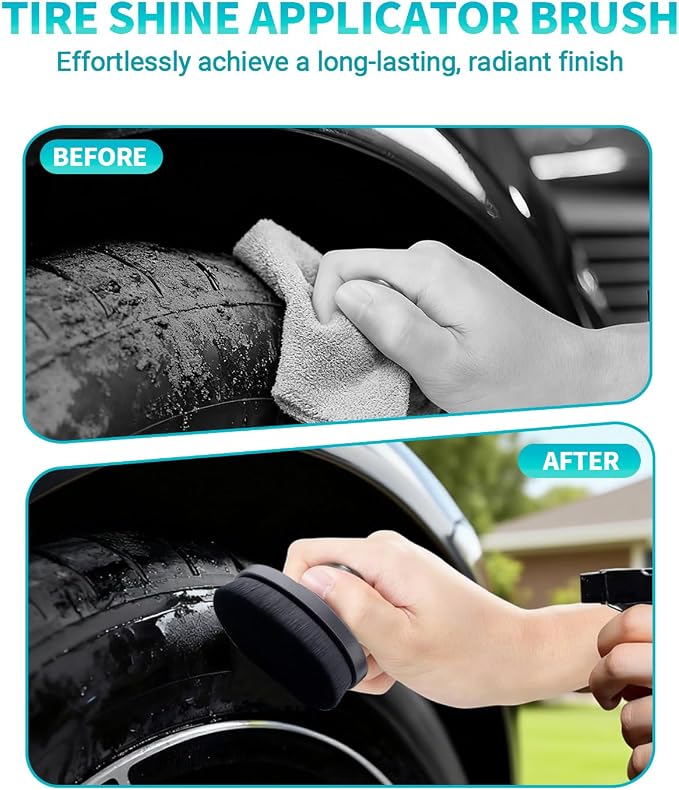Car Tire Shine Applicator Brush, Auto Tire Detail Brushs, Portable Car Tire Brush with Seal Cover Design, High Density Soft Shine Applicator Brushs, for Auto Detailing Cleaning (1 PCS, Large Size)