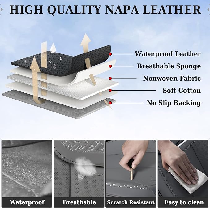 Coverado Car Seat Covers Front Seats, Luxury Nappa Leather Waterproof Seat Covers for Cars, Universal Front Seat Covers, Driver Seat Protector Automotive Interior Accessories Fit for Most Cars,(Gray)