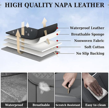 Coverado Car Seat Covers Full Set, Luxury Leather Car Seat Cover, Front and Back Seat Covers for Cars, Waterproof Car Seat Protector, Automotive Seat Covers Universal Fit Most Cars(Gray)