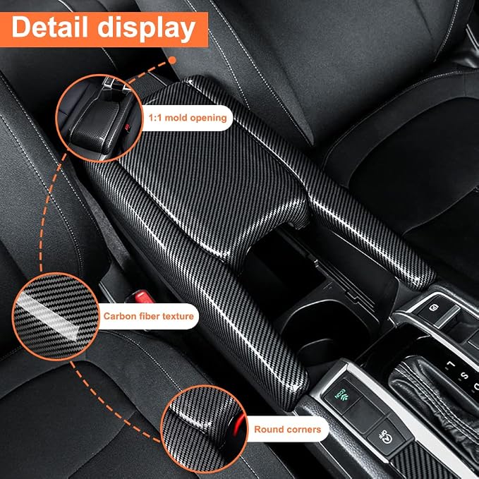 Center Console Armrest Box Panel Protect Decorate Covers Compatible with Honda Civic 10th Generation 2016-2021 Center Console Armrest Box Protective Cover Carbon Fiber Style (3PCS)