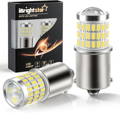 iBrightstar 1156 LED Bulb White, BA15S 1141 Camper Rv LED Lights Bulbs Super Bright for Back Up Reverse Lights Brake Tail Lights Turn Signal Lights, 2 Pack