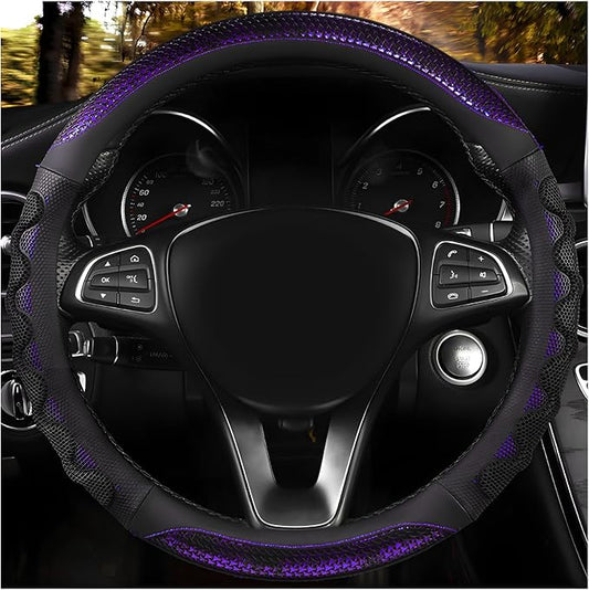 Car Steering Wheel Cover, 15 Inch Anti-Slip Steering Wheel Cover Protector with 3D Honeycomb Design, Universal Steering Wheel Covers for Truck SUV, Car Accessories (Purple, Round Shape)