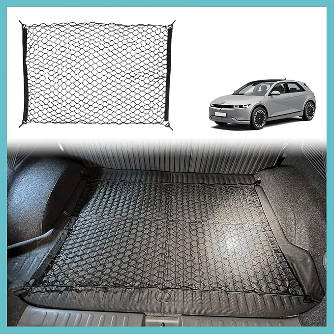 BestEvMod for Ioniq5 Cargo Mesh Net Accessories,Stretchable Trunk Organizer Cargo Net Elastic Mesh with Hooks Compatible with Hyundai Ioniq 5 2022-2026 Accessories