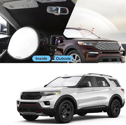 TINGLU Sun Shade for Ford Explorer 2020-2025 2026 SUV,ST XLT,Limited,Platinum Accessories Windshield Sun Shade Window Shade UV Rays Protection Sun Visor Cover with Steering Wheel Sunshade Storage Bag