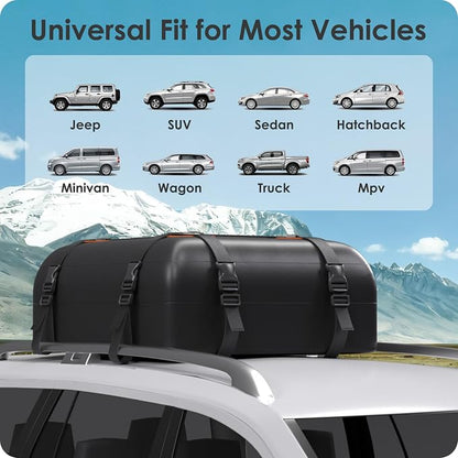 Car Rooftop Cargo Carrier Bag 15 Cubic Feet, 100% Waterproof Heavy Duty Car Roof Bag for All Vehicle with/Without Racks - Anti-Slip Mat, 4 Door Hooks, Storage Bags, 4PCS 3.8CM Straps(Orange)