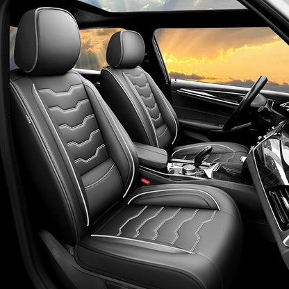 Fit Gladiator Car Seat Covers for Jeep Gladiator 2020-2026 -Full Set Premium Leather, Waterproof & Breathable，All-Weather Seat Cushion Protecto & Airbag Compatible, 5 Seats White Line Black