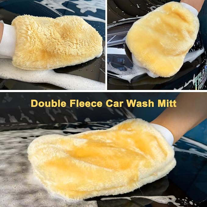 YeewayVeh Car Wash Brush Mop with Long Handle, Car Wash Kit with 2 Chenille Mop Heads, 15° Curved Extension Pole Scratch-Free Microfiber Mitt Sponge Car Cleaning Supplies Accessories, Yellow/Black