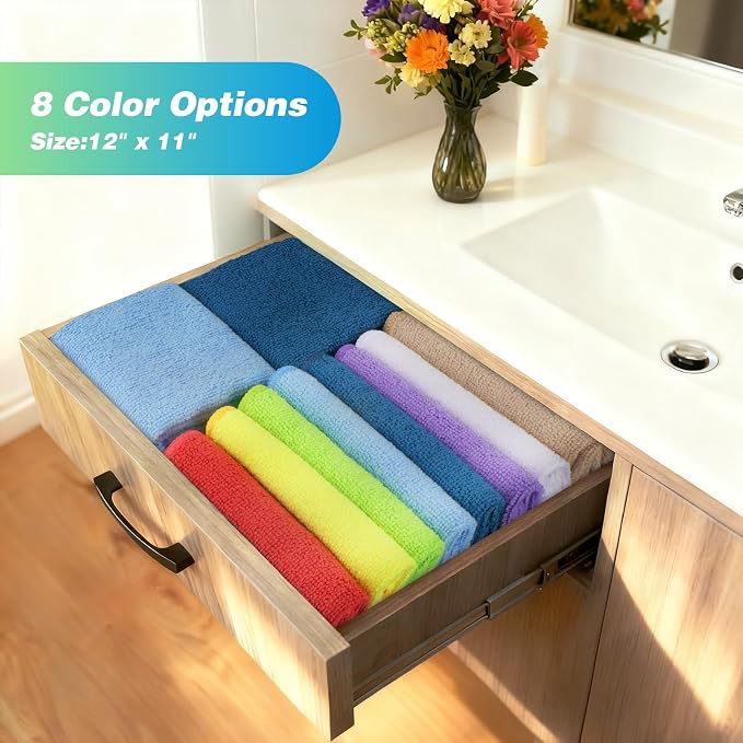 HOMEXCEL Microfiber Cleaning Cloth, 24 Pack Absorbent Cleaning Rags with 8 Color Assorted,Lint-Free Cleaning Towels for Car Kitchen House, 12"X11" (Multi-Color)