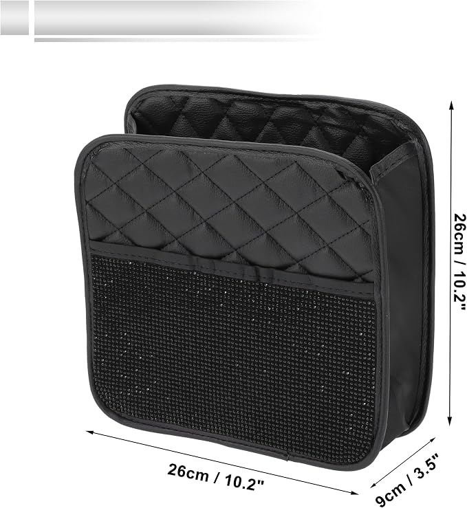 1 Pcs Universal Car Trash Can Hanging 10.2" Length 3.5" Width 10.2" Height Trash Bin Black Faux Leather Rhinestone