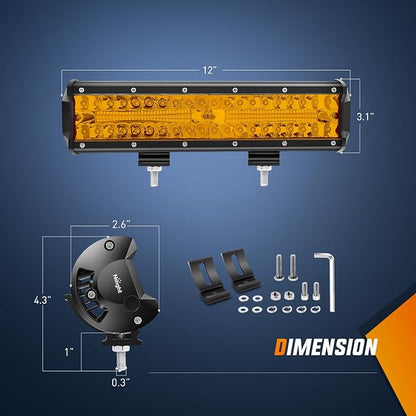 Nilight Led Light Bar 12 Inch Amber 300W Spot Flood Combo Waterproof Triple Rows Off Road Fog Light with 5Pin Rocker Switch Wiring Harness Kit-1 Lead