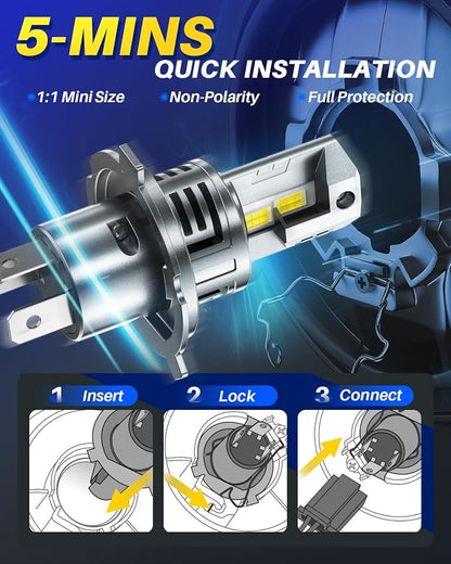 AUTOONE H4/HB2/9003 LED Bulb Hi Lo, 50000LM for Automotive Halogen 9003 Lights, 1:1 Size 99% Compatibility, 2 PCS