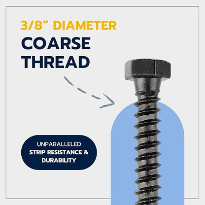 3/8 x 1-1/2 (50 Pack) Lag Screw Kit, 50 Screws and 50 Washers, Ceramic Black Ruspert Coating for Exterior Use, Meets ASTM A307 and ASME B18.2.1, Industrial/Commerical Grade by Makers Bolt