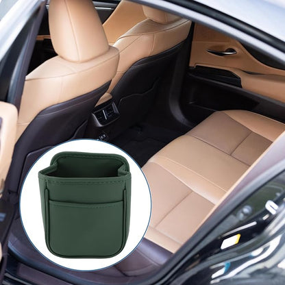 Car Trash Can Portable and Hanging 5.9" Length 3.9" Width 7.1" Height Trash Bin Faux Leather Green 1 Pcs