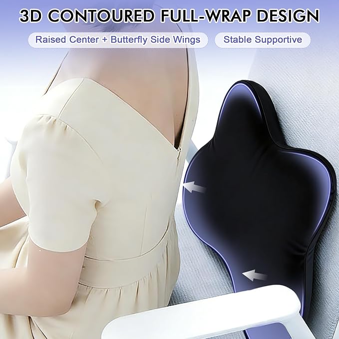Ergonomic Lumbar Support Pillow for Office Chair, Memory Foam Lumbar Pillow Promote Back Pain Relief & Improve Posture, Low Back Support for Car, Gaming Chair, Couch, Breathable Cover, Black