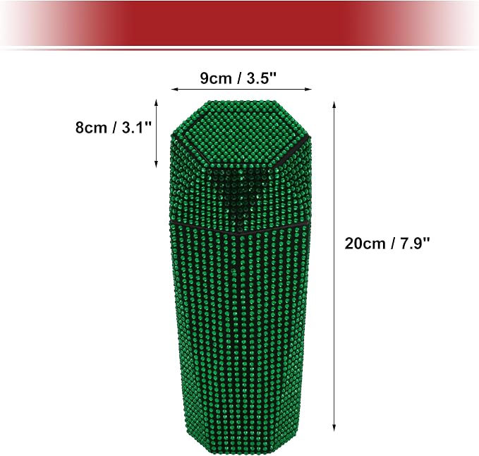 ACROPIX Car Trash Can Trash Bin Rhinestones Portable 3.5" Length 3.1" Width 7.9" Height Green Rhinestone Plastic