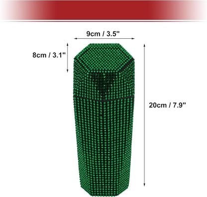 ACROPIX Car Trash Can Trash Bin Rhinestones Portable 3.5" Length 3.1" Width 7.9" Height Green Rhinestone Plastic