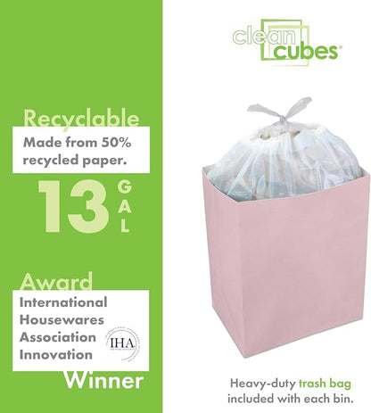Clean Cubes 13 Gallon Disposable Pop-Up Trash Cans (6-Pack) with Fitted Bags – Foldable Garbage & Recycling Bins for Parties, Events & Kitchen (Pink, 17" H x 13.5" W x 10" D)