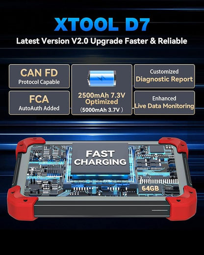 XTOOL D7 Bidirectional Scan Tool: 2026 Ai-Assisted OBD2 Scanner Diagnostic Tool with 36+ Resets, Full System Car Scanner with EPB, Injector Test, Throttle, Crank Sensor Relearn, FCA, CANFD & DoIP