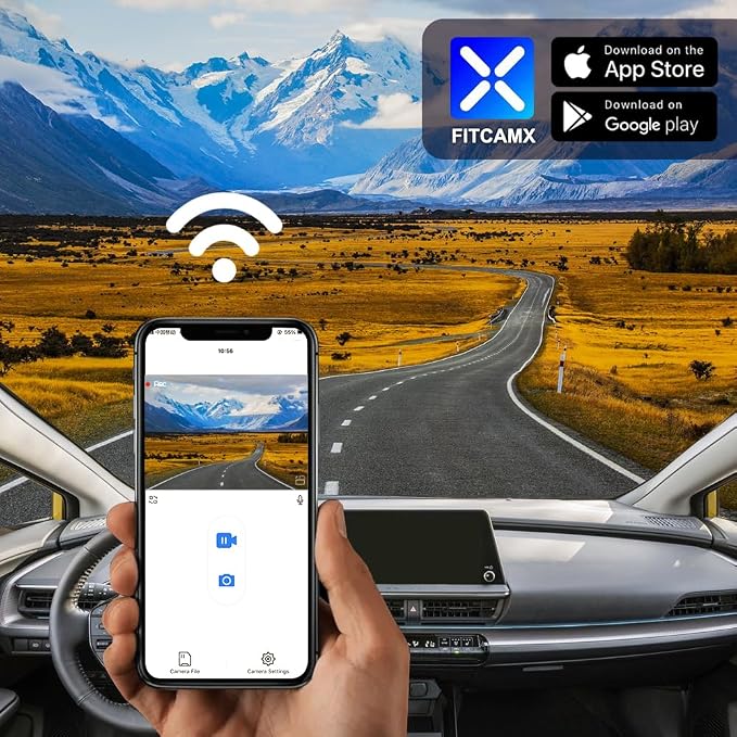 Fitcamx Front 4K+Rear 1080P Dash Cam Adapts for Toyota Prius 2023-2026 & Prime Plug-in Hybrid (XW60), OEM Look, Dual HD Video, Built-in WiFi & APP, Loop Recording, G-Sensor, Easy to Use, 128GB Card