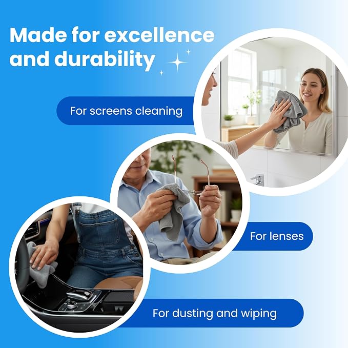 Microfiber Cleaning Cloth Grey 12 Pack Premium Microfiber Towels for Cars, Lint Free, Scratch-Free, Highly Absorbent, Reusable Cleaning Rags for Car, 320 GSM Household, Kitchen, Window, 12" x 12"