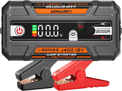 LOKITHOR J400 2000A 12V Portable Lithium Jump Starter, Car Battery Booster Pack, USB-C Powerbank Charger, and Jumper Cables for Upto 8.0-Liter Gas and 6.0-Liter Diesel Engines