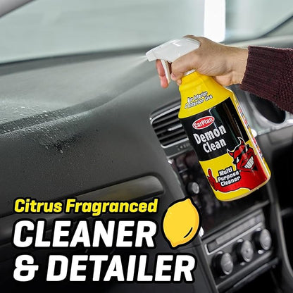 CarPlan Demon Car Wash Kit - 7 Piece Set Includes Car Wash Soap, Wheel Cleaner, Tire Shine, Interior Cleaner, Demon Shine, Air Freshener & Sponge