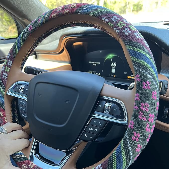 Boho Steering Wheel Cover for Women Men Baja Blanket Enthic Car Steering Wheel Cover Ethnic Car SUV Wheel Protector, Breathable, Anti-Slip, Odorless, Universal Fit 14.5-15 Inch